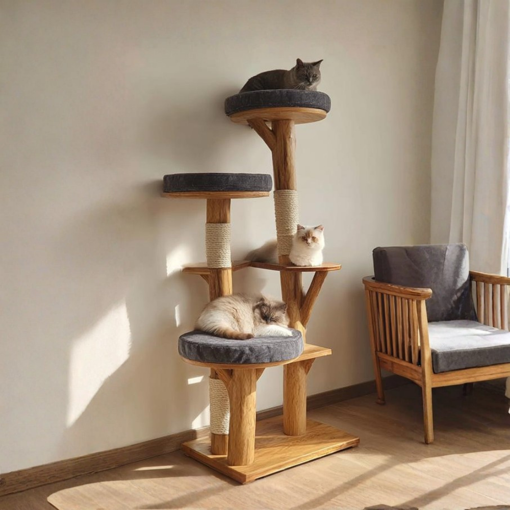 Solid Wood Cat Tower, Designer Cat Tree Furniture for Modern Homes Main image
