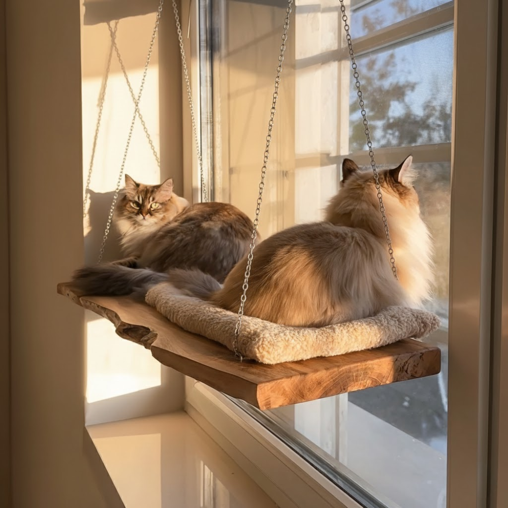 Live Edge Cat Perch, Handmade Natural Wood Cat Furniture, Rustic Cat Wall Bed Main image