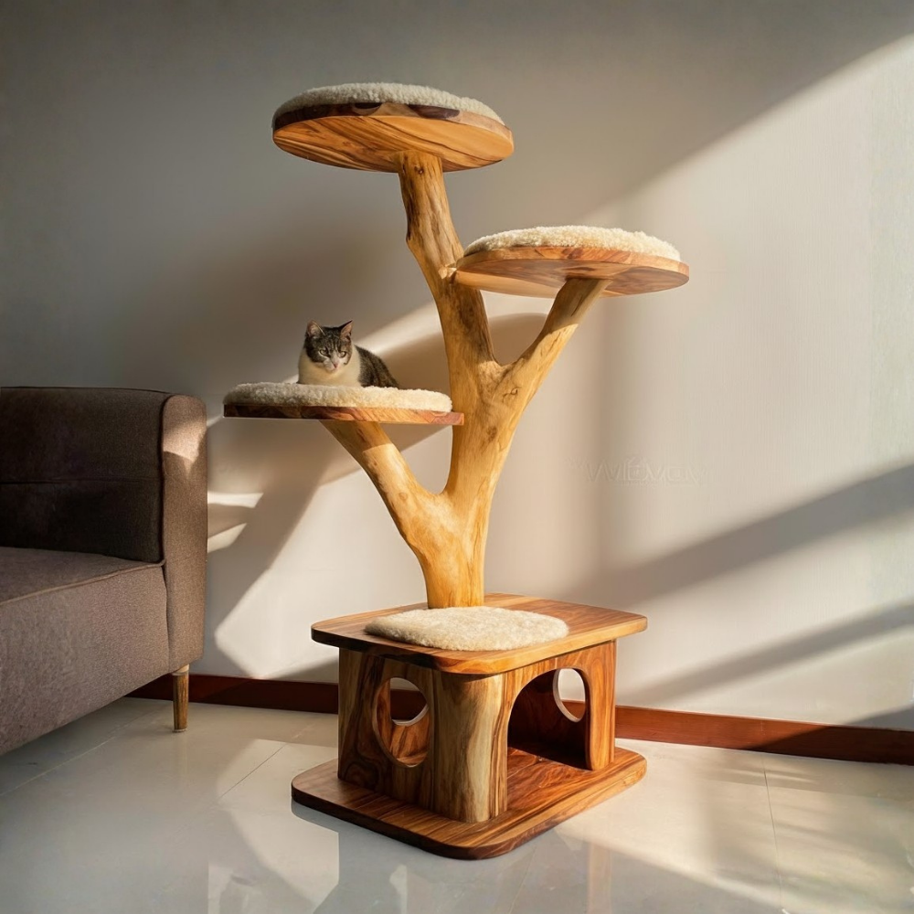 Modern Wooden Cat Tree Tower, Cat Climbing Tree, Cat Condo Main image