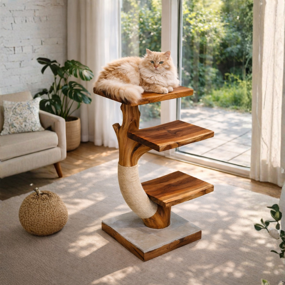 Cat Tree Tower, Modern Cat Furniture, Natural Wood Cat Tower