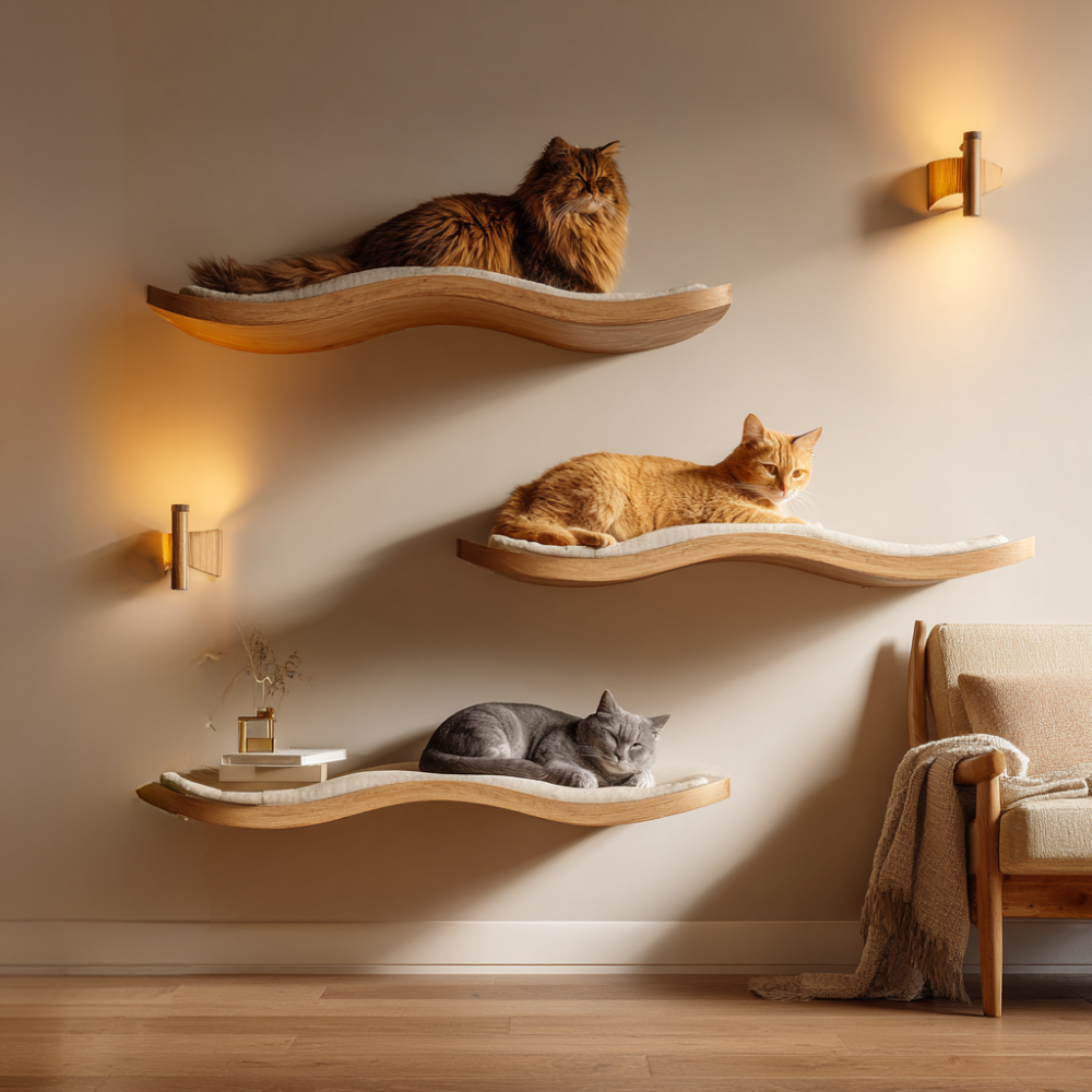 Natural Wood Cat Shelf, Indoor Cat Furniture for Home Decor Main image