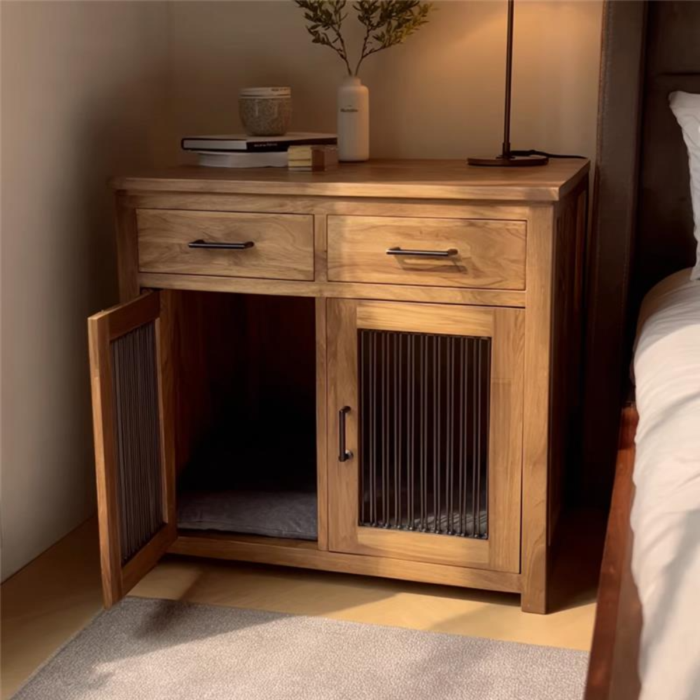 Cat House Nightstand Wooden, Modern Bedside Table with Built-In Cat Condo Main image