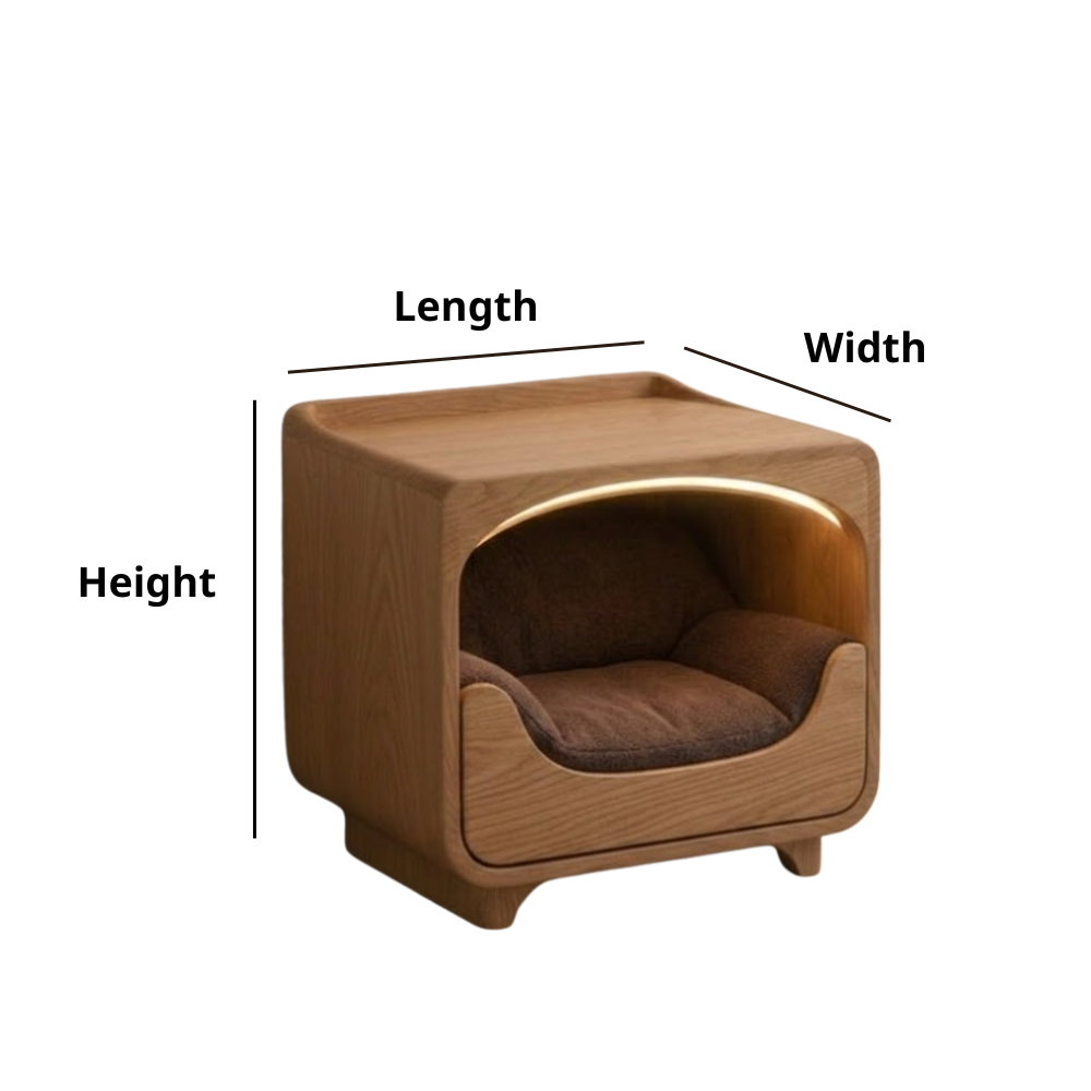 Natural Wood Cat House Nightstand, Bedside Cat Furniture Secondary image
