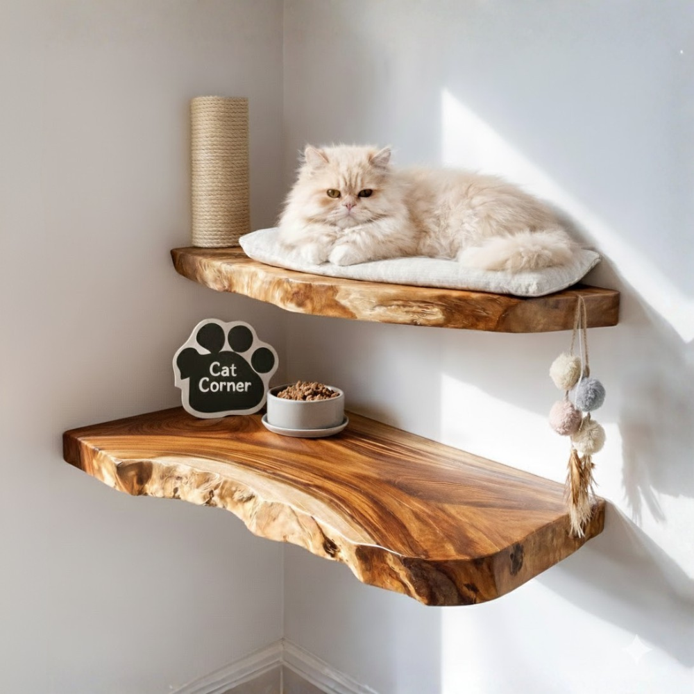 Live Edge Cat Wall Shelf, Natural Wood Cat Furniture for Modern Home Decor Main image