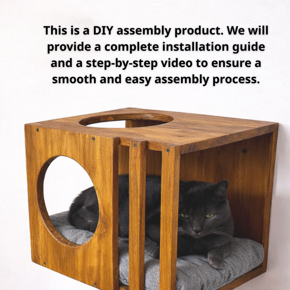 Wall Mounted Cat Playground Set, Solid Wood Cat Shelves, Cat House & Scratcher Secondary image