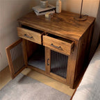 Cat House Nightstand Wooden, Modern Bedside Table with Built-In Cat Condo