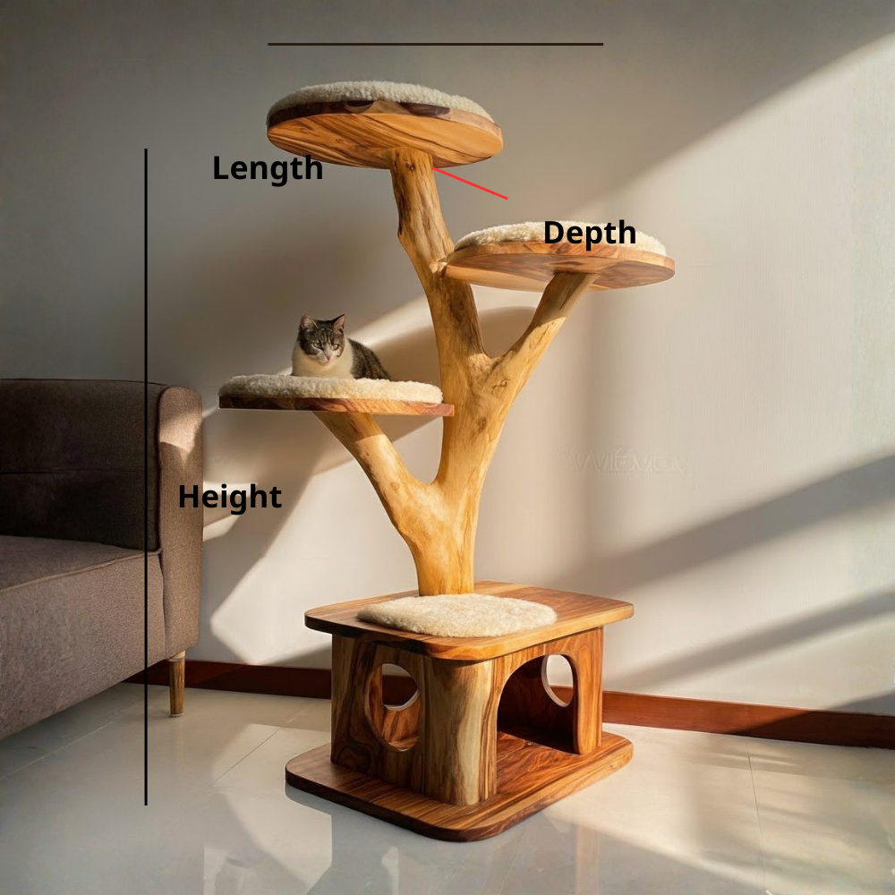 Modern Wooden Cat Tree Tower, Cat Climbing Tree, Cat Condo