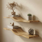 Wooden Wavy Floating Shelf, Solid Wood, Handmade Shelf Home Decor