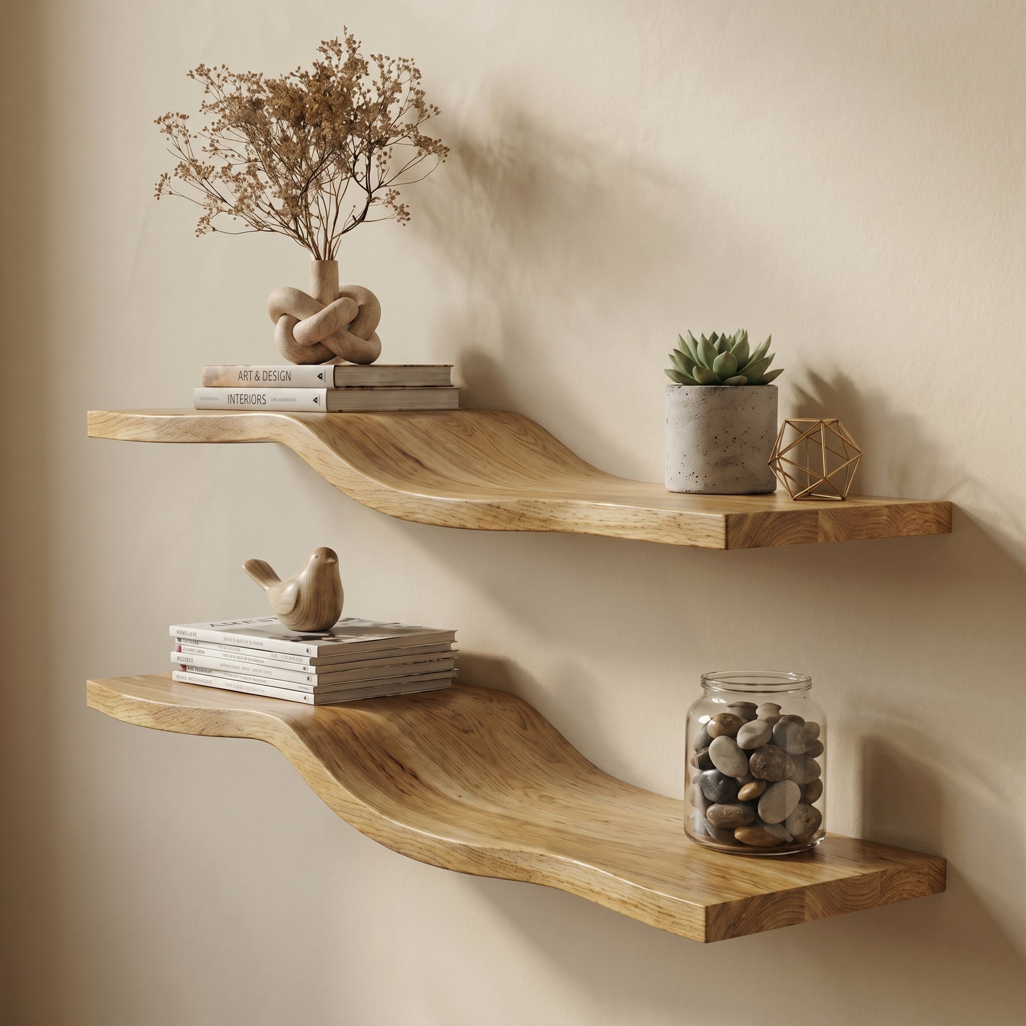 Wooden Wavy Floating Shelf, Solid Wood, Handmade Shelf Home Decor
