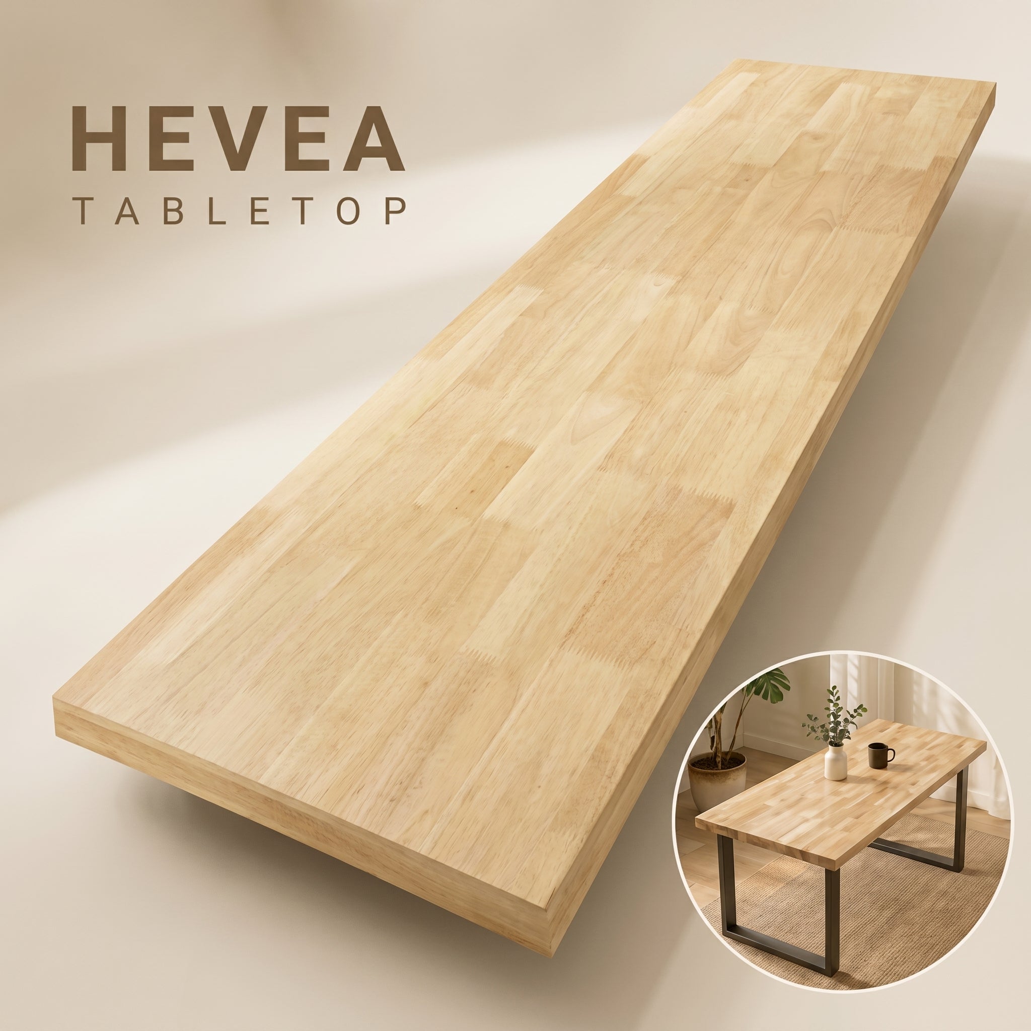 Solid Hevea Wood Butcher Block Table Top – DIY Countertop for Office Desk, Workbench & Kitchen Main image