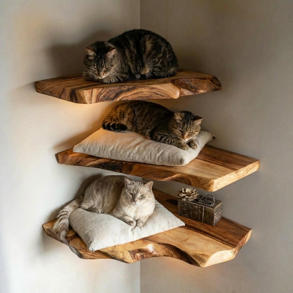 Cat Corner Floating Shelf, Wood Wall Mounted Cat Shelf Decor Secondary image