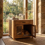 Hidden Cat House Nightstand, Solid Wood Bedside Table with Built-In Pet Condo