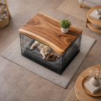 Natural Wood Dog Crate Table, Indoor Dog Furniture for Home Decor