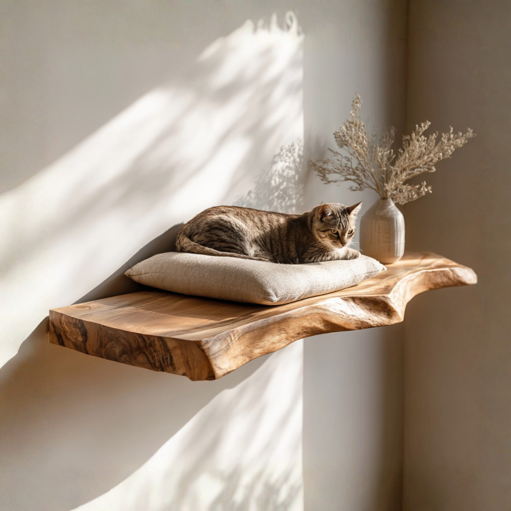 Live Edge Cat Floating Shelf, Cat Furnitur Home Decor Main image