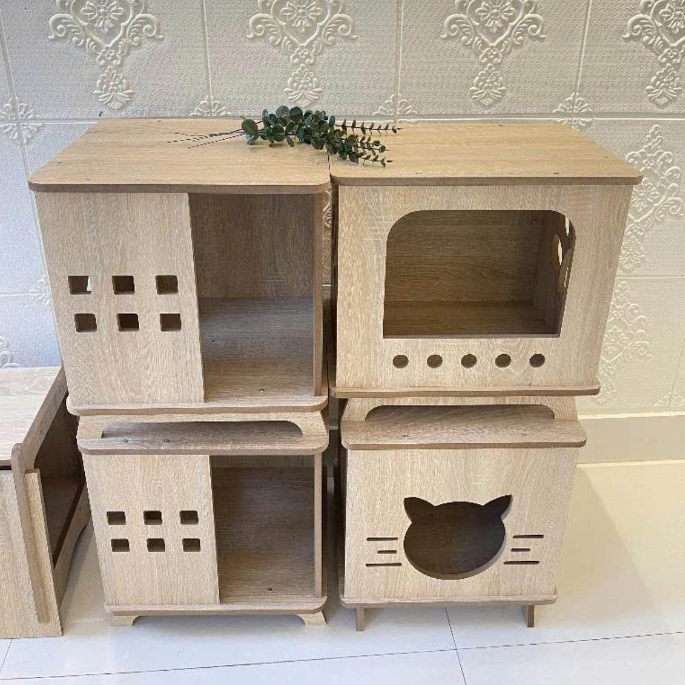 Wooden Cat House, Indoor Pet Furniture for Modern Homes