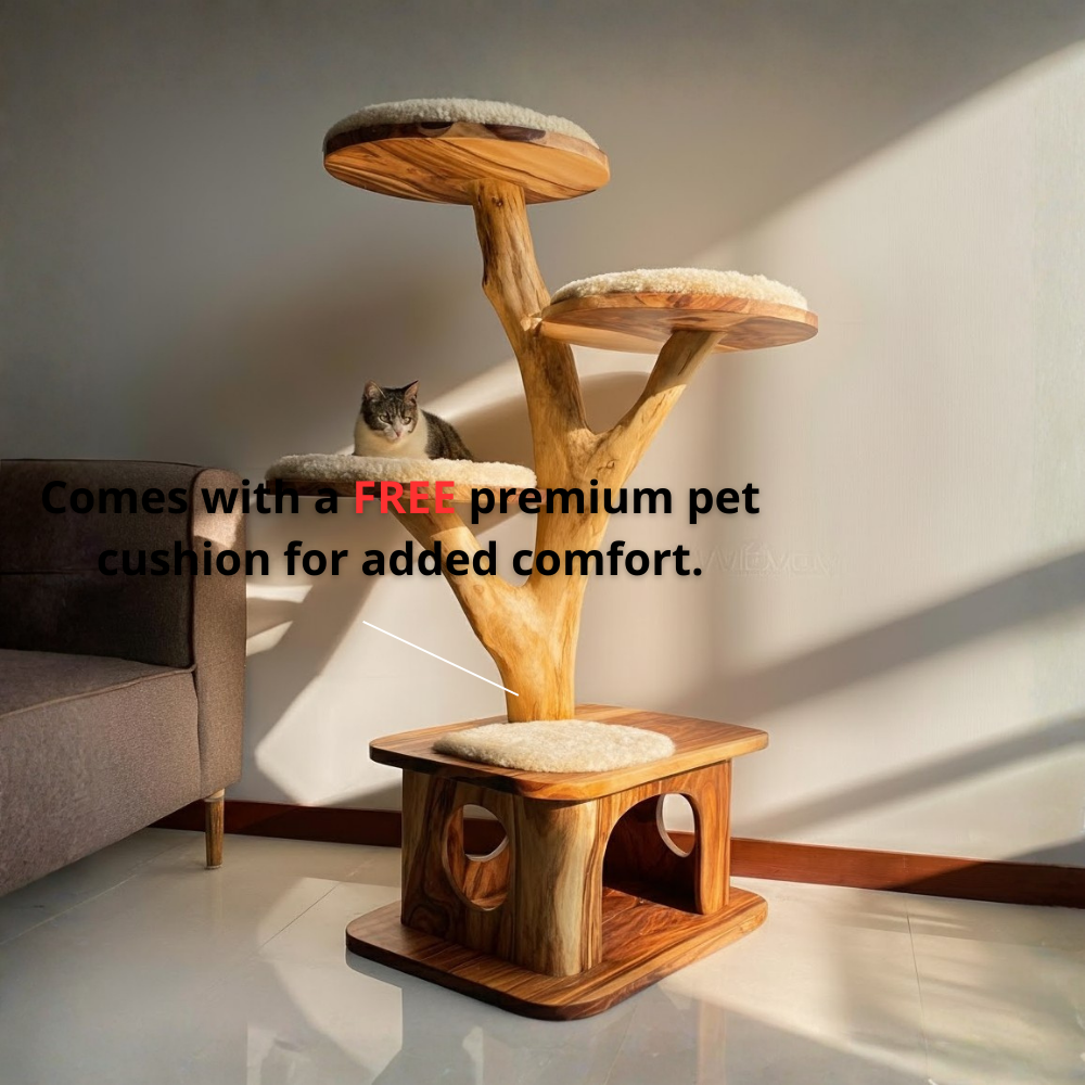 Modern Wooden Cat Tree Tower, Cat Climbing Tree, Cat Condo