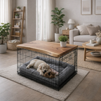 Natural Wood Dog Crate Table, Indoor Dog Furniture for Home Decor