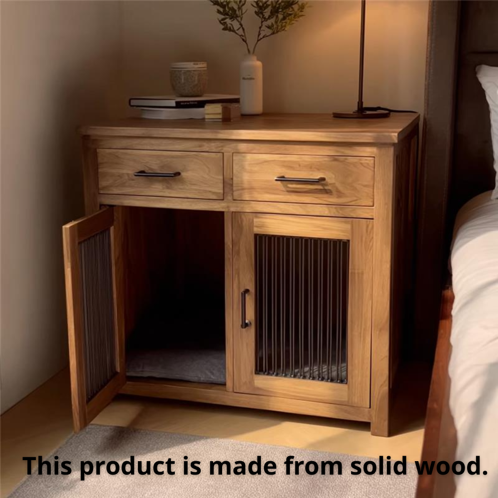 Cat House Nightstand Wooden, Modern Bedside Table with Built-In Cat Condo