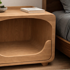 Natural Wood Cat House Nightstand, Bedside Cat Furniture