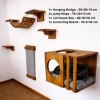 Wall Mounted Cat Playground Set, Solid Wood Cat Shelves, Cat House & Scratcher