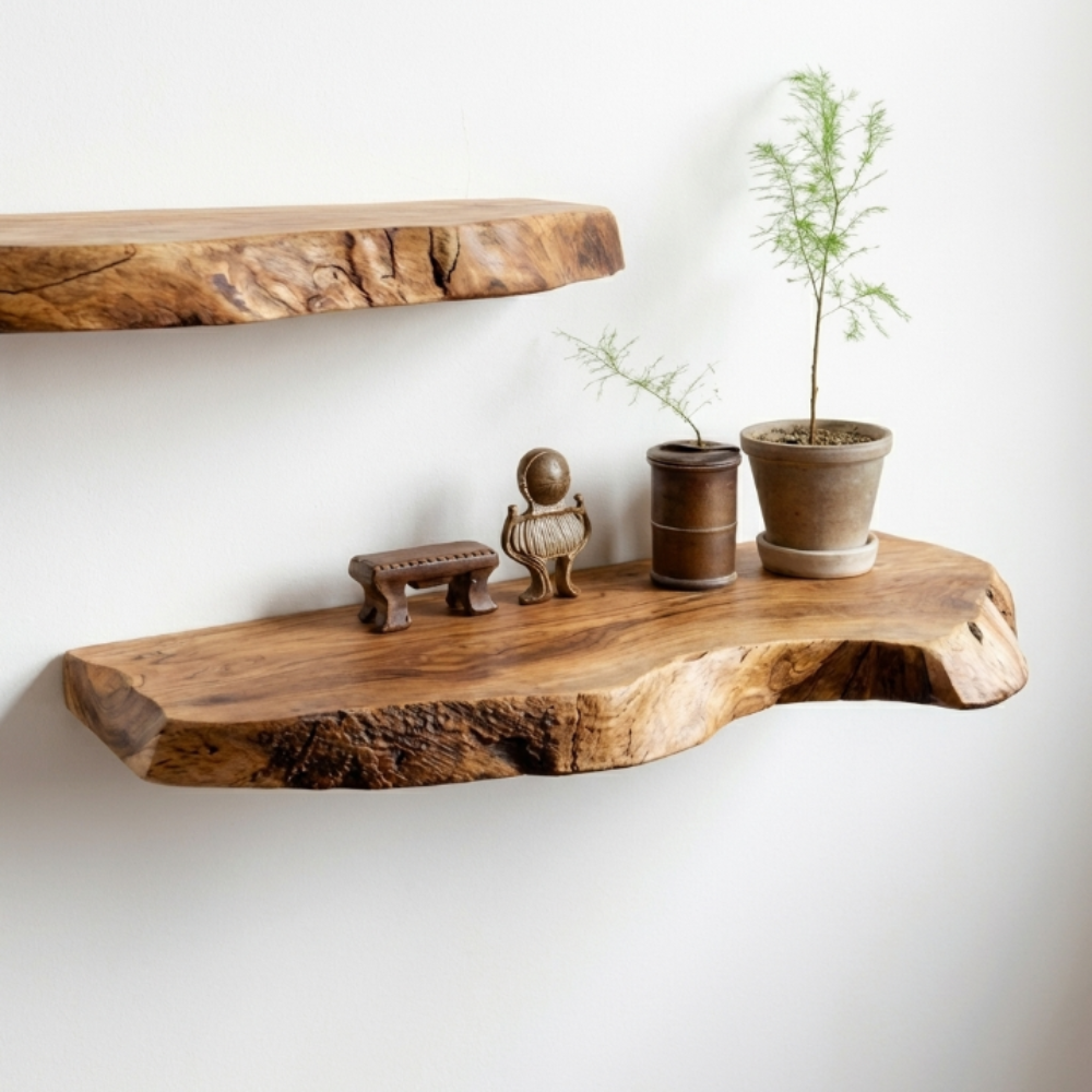 Solid Wood Floating Shelf, Minimalist Wall Mounted Shelf for Modern Home Decor