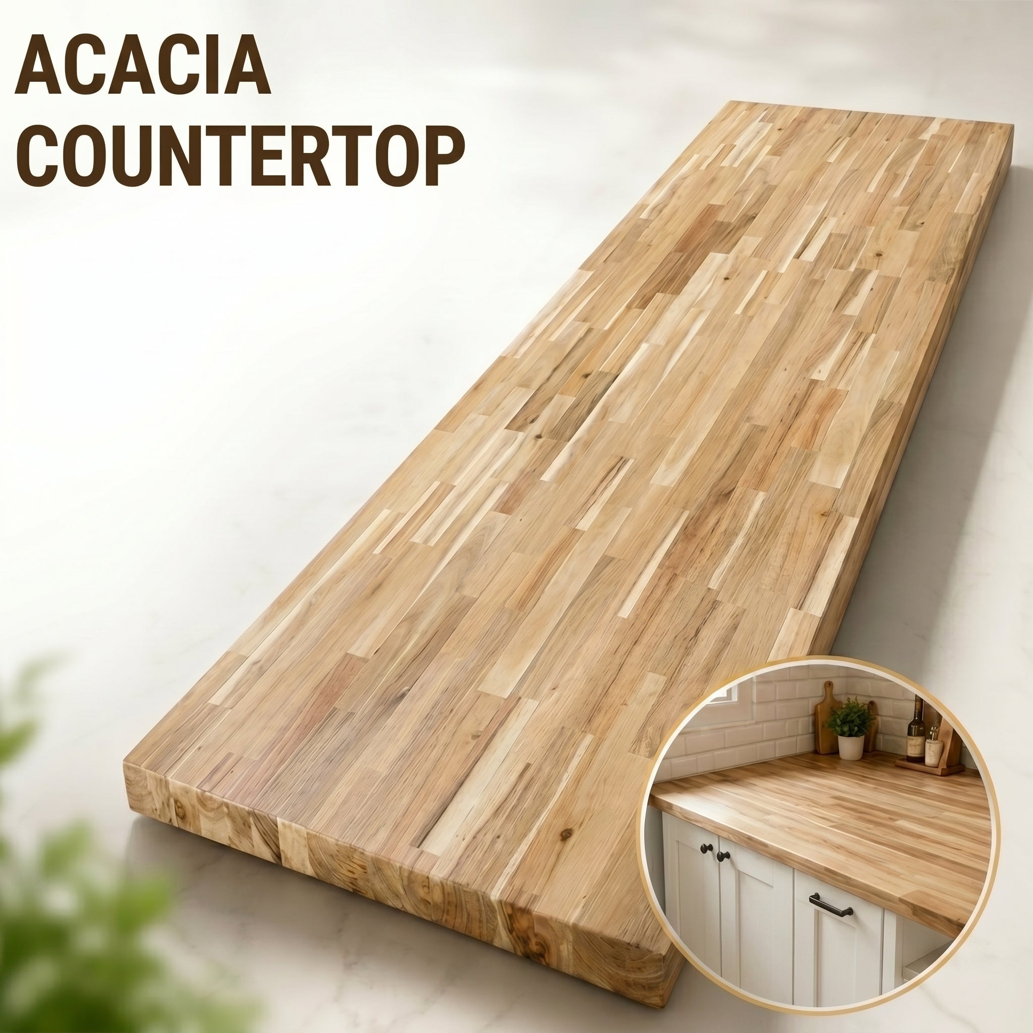 Natural Solid Wood Butcher Block Countertop – DIY Kitchen Counter, Desk & Workbench Top Main image