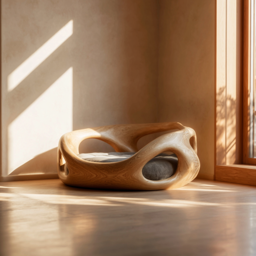 Wood Bed Cat Furniture, Unique Decor, Natural Bed