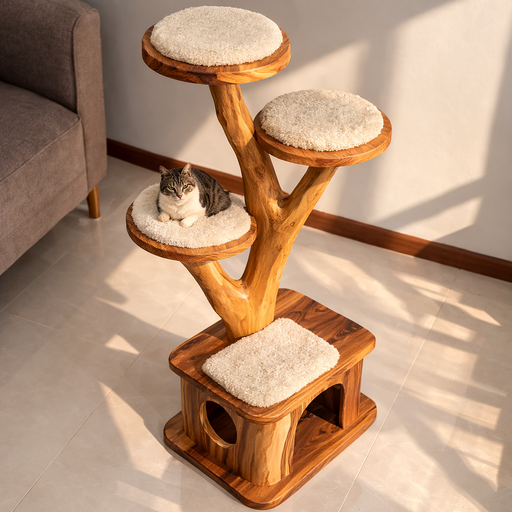 Modern Wooden Cat Tree Tower, Cat Climbing Tree, Cat Condo