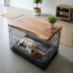 Natural Wood Dog Crate Table, Indoor Dog Furniture for Home Decor