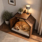 Luxury Dog Crate Furniture – Solid Wood Pet House with Side Table Top