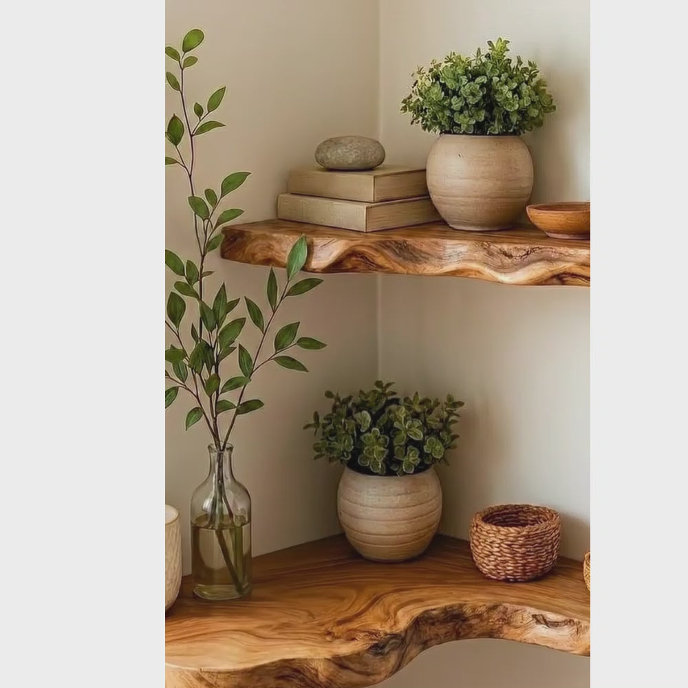 Corner Floating Shelf Solid Wood, Wall Mounted Minimalist Corner Shelf for Home Decor