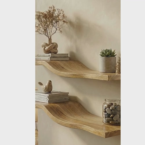 Wooden Wavy Floating Shelf, Solid Wood, Handmade Shelf Home Decor