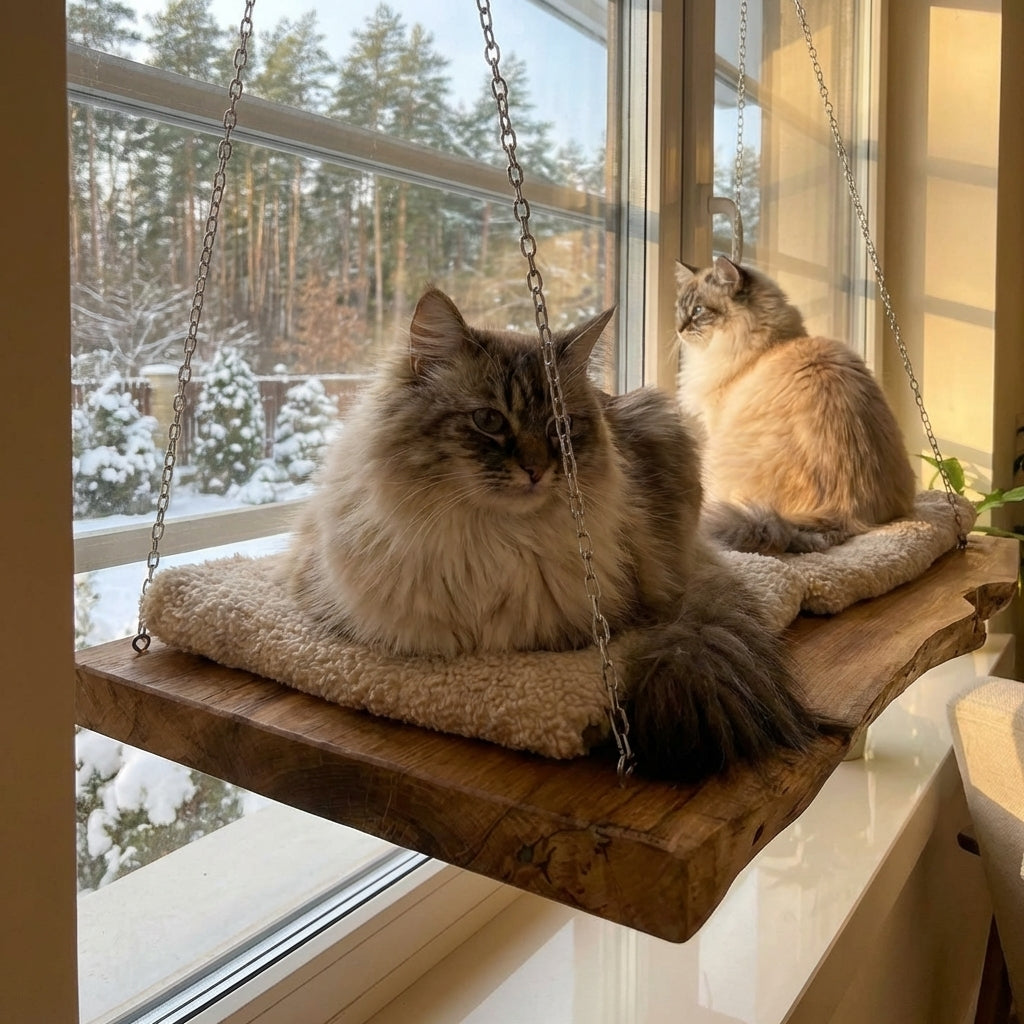 Live Edge Cat Perch, Handmade Natural Wood Cat Furniture, Rustic Cat Wall Bed