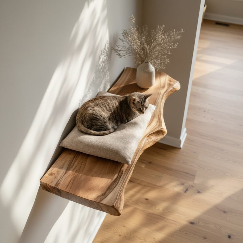 Live Edge Cat Floating Shelf, Cat Furnitur Home Decor