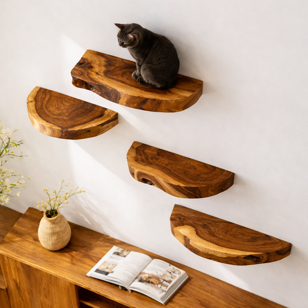 Floating Cat Shelf, Luxury Solid Wood Cat Wall Furniture