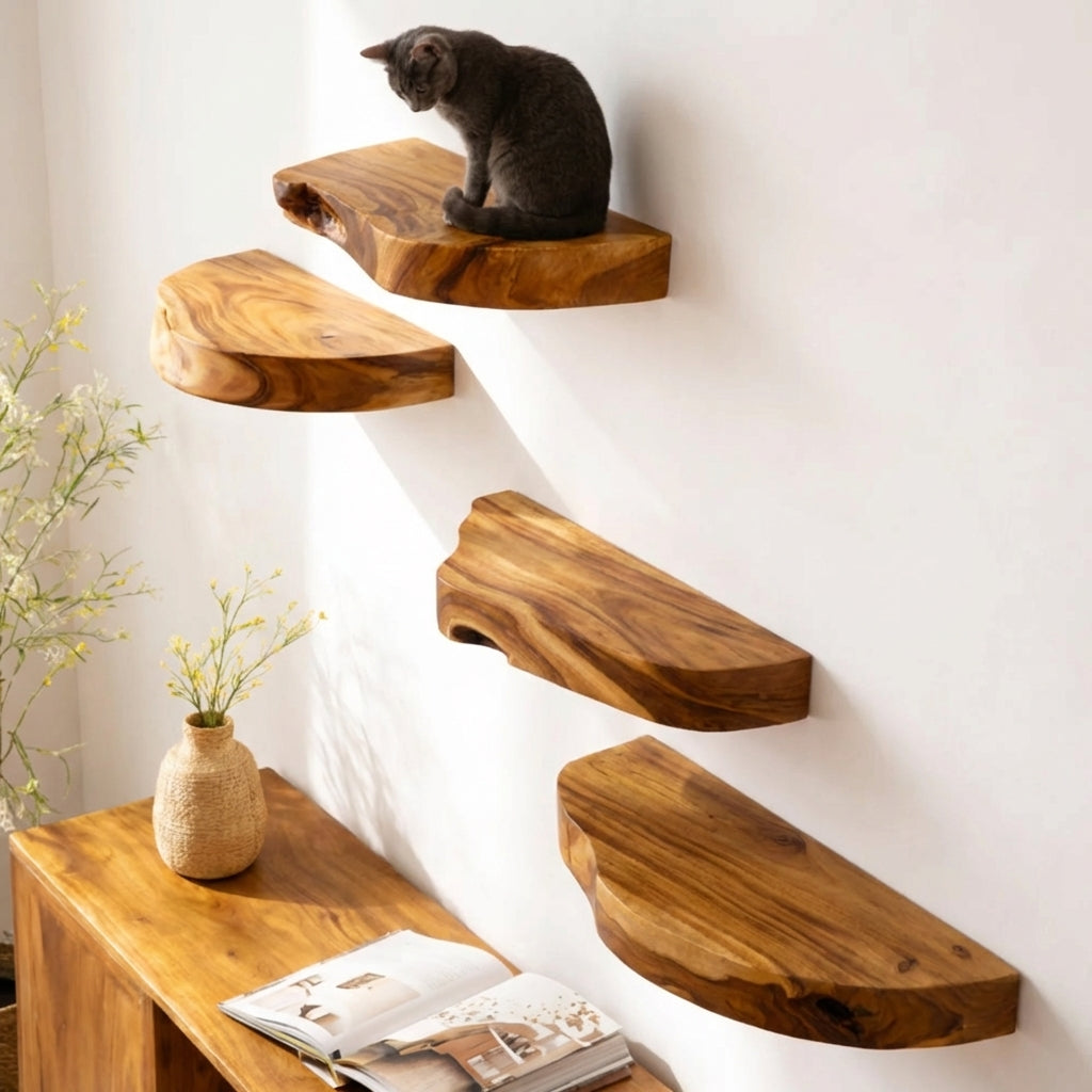 Floating Cat Shelf, Luxury Solid Wood Cat Wall Furniture