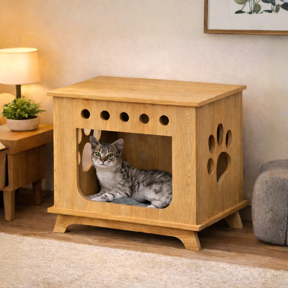 Wooden Cat House, Indoor Pet Furniture for Modern Homes