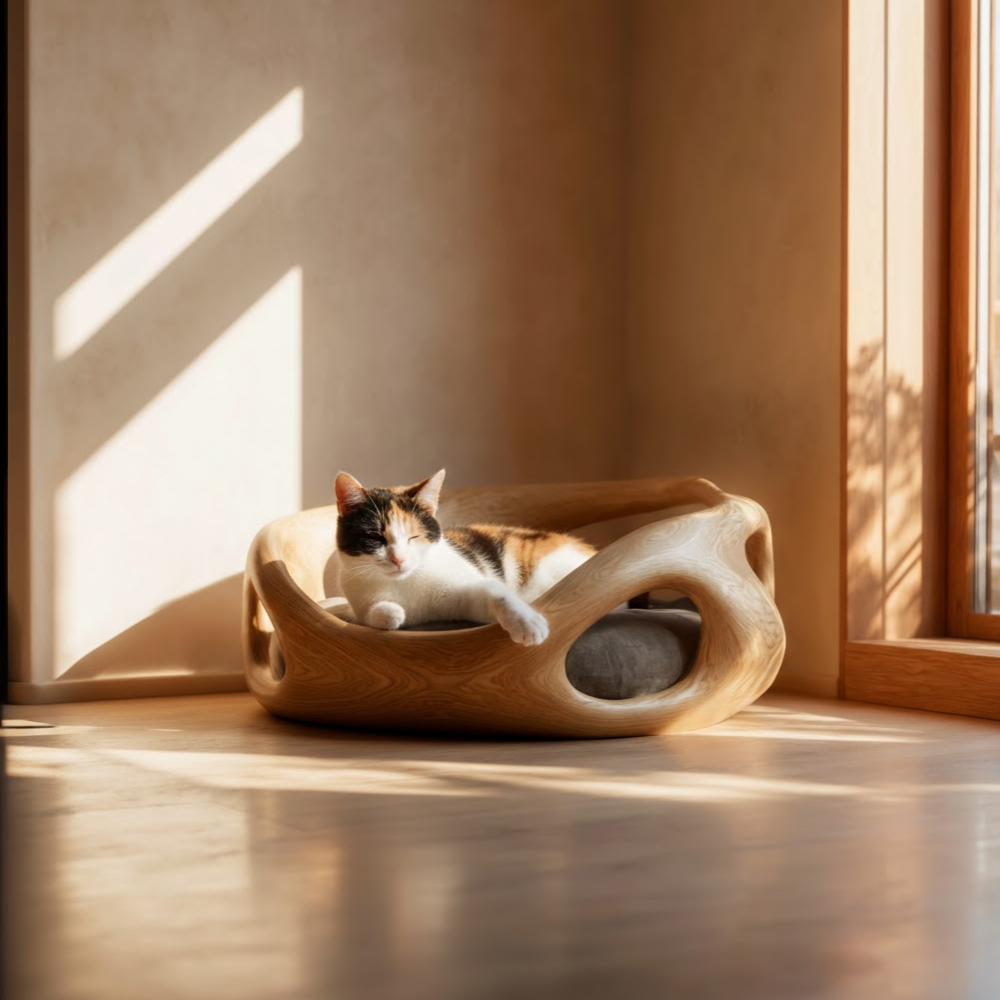 Wood Bed Cat Furniture, Unique Decor, Natural Bed