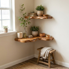 Corner Floating Shelf Solid Wood, Wall Mounted Minimalist Corner Shelf for Home Decor