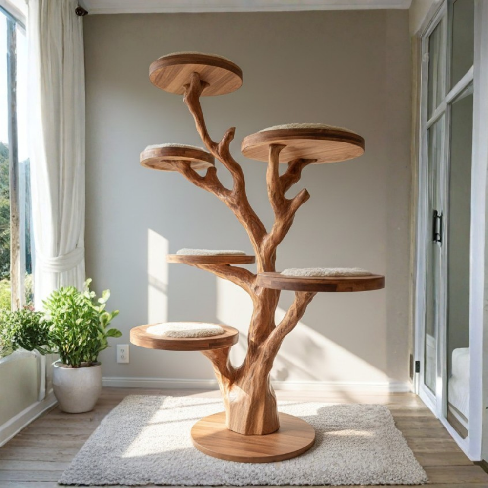 Wood Cat Climbing Tower Home Decor Wooden Style