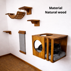 Wall Mounted Cat Playground Set, Solid Wood Cat Shelves, Cat House & Scratcher
