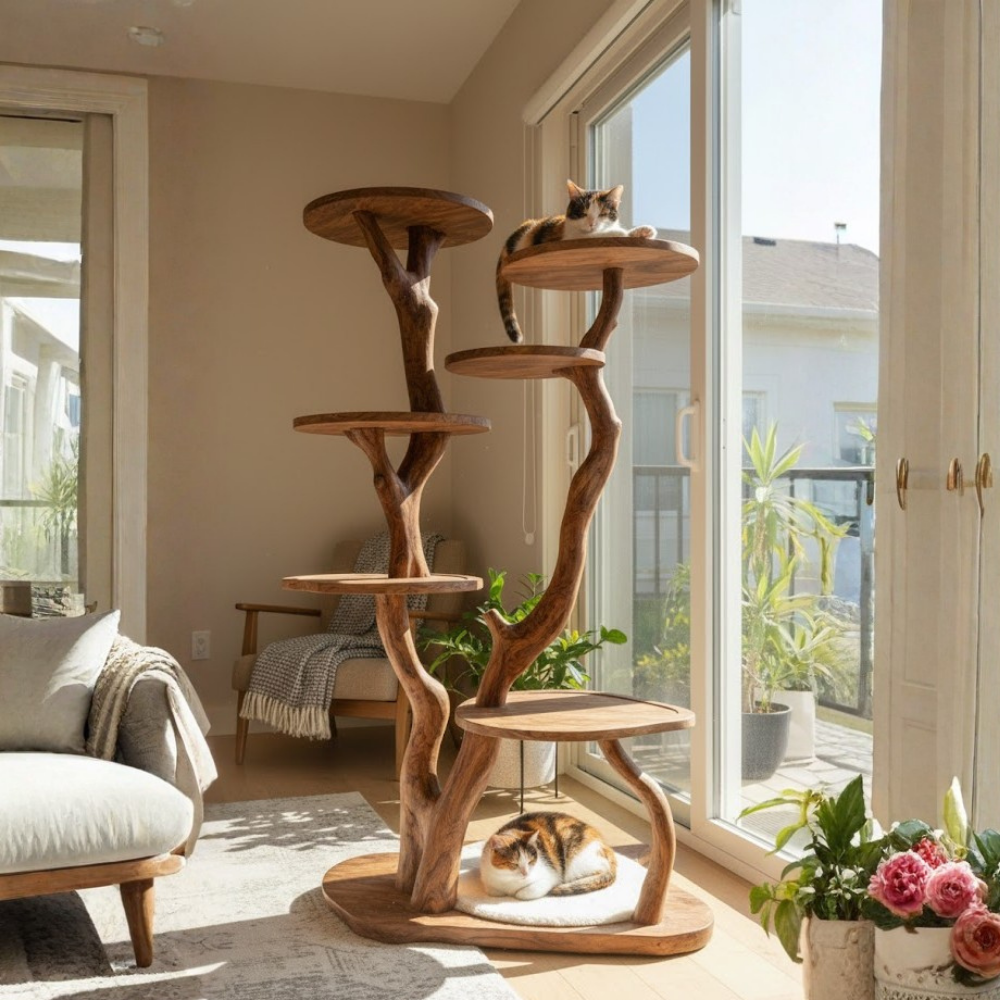 Wood Cat Tree Tower, Large Cat, Home Decor