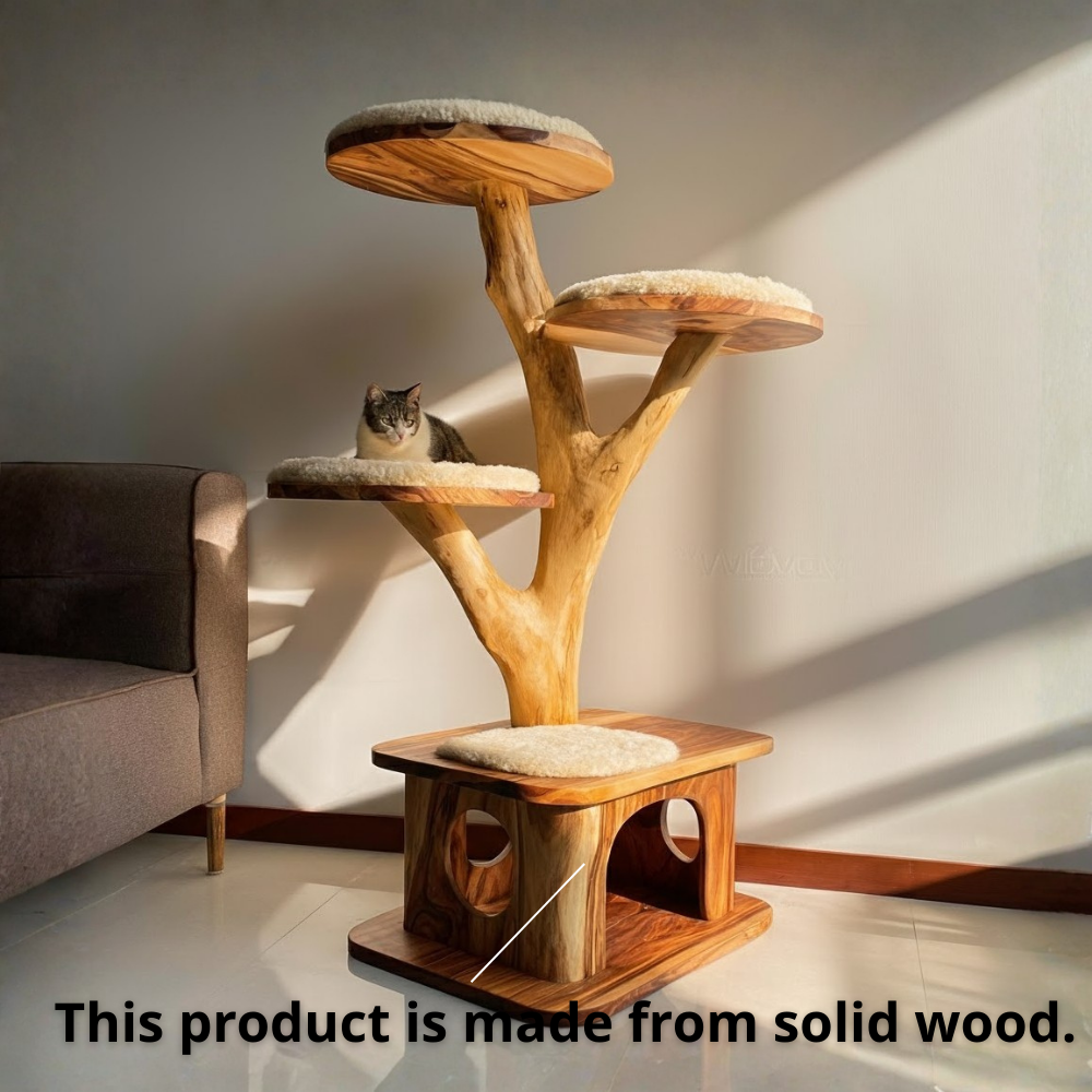 Modern Wooden Cat Tree Tower, Cat Climbing Tree, Cat Condo