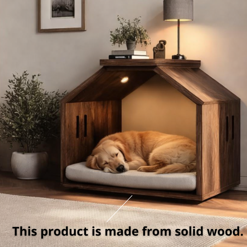 Luxury Dog Crate Furniture – Solid Wood Pet House with Side Table Top