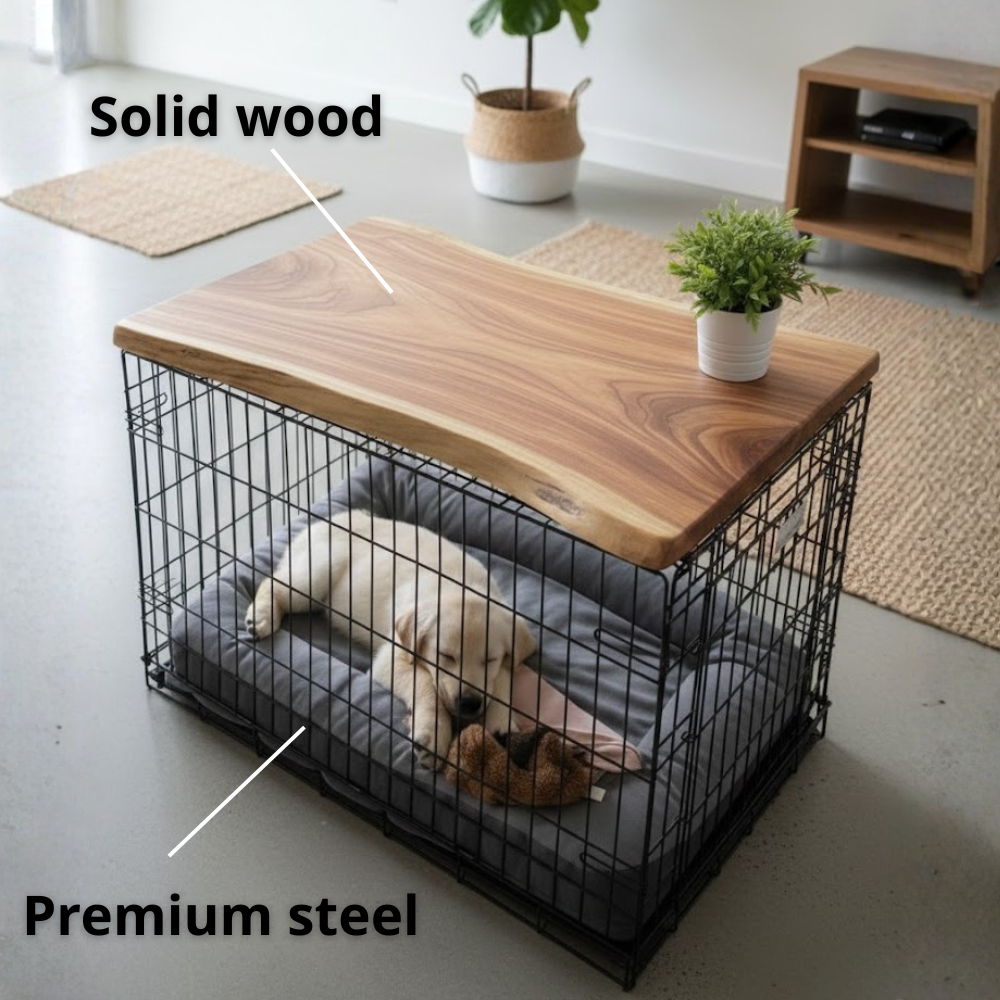 Natural Wood Dog Crate Table, Indoor Dog Furniture for Home Decor