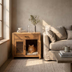 Hidden Cat House Nightstand, Solid Wood Bedside Table with Built-In Pet Condo