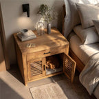 Hidden Cat House Nightstand, Solid Wood Bedside Table with Built-In Pet Condo