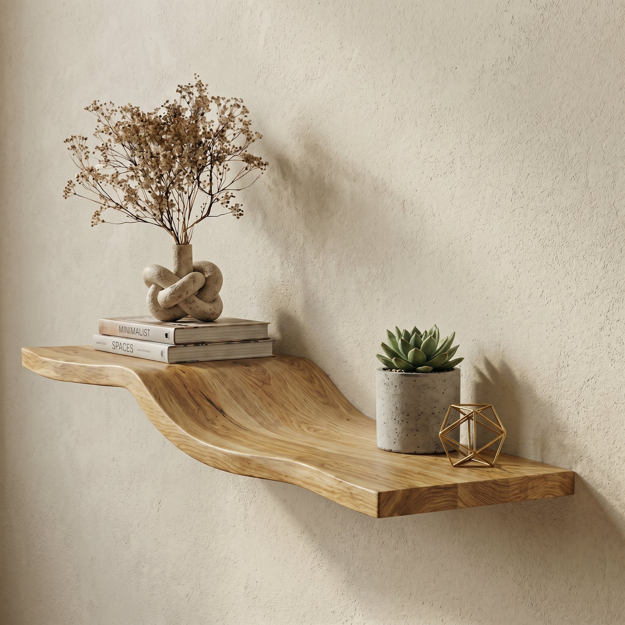 Wooden Wavy Floating Shelf, Solid Wood, Handmade Shelf Home Decor